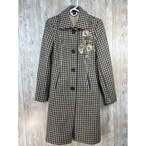 Express‎ Design Studio Tweed Womans 3/4 Coat Floral Embellished Beaded size XS